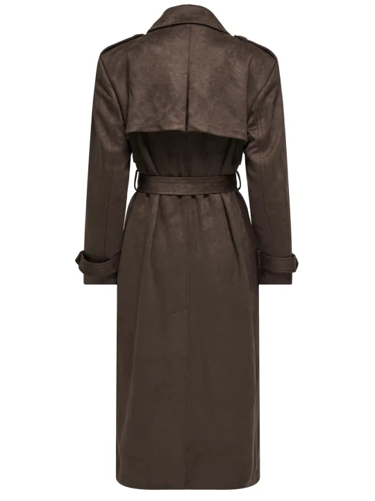 Storm Flap Brown Suede Leather Long Trench Coat Storm Flap Brown Suede Leather Long Trench Coat