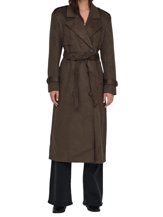 Storm Flap Brown Suede Leather Long Trench Coat Storm Flap Brown Suede Leather Long Trench Coat