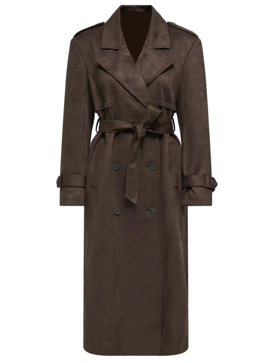 Storm Flap Brown Suede Leather Long Trench Coat Storm Flap Brown Suede Leather Long Trench Coat