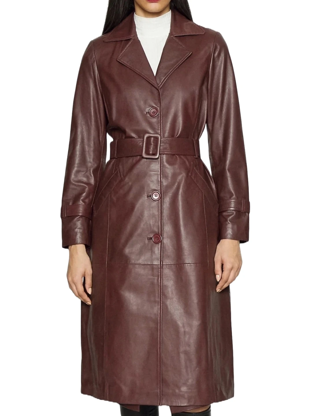 Stylish Burgundy Leather Coat
