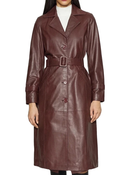 Stylish Burgundy Leather Coat