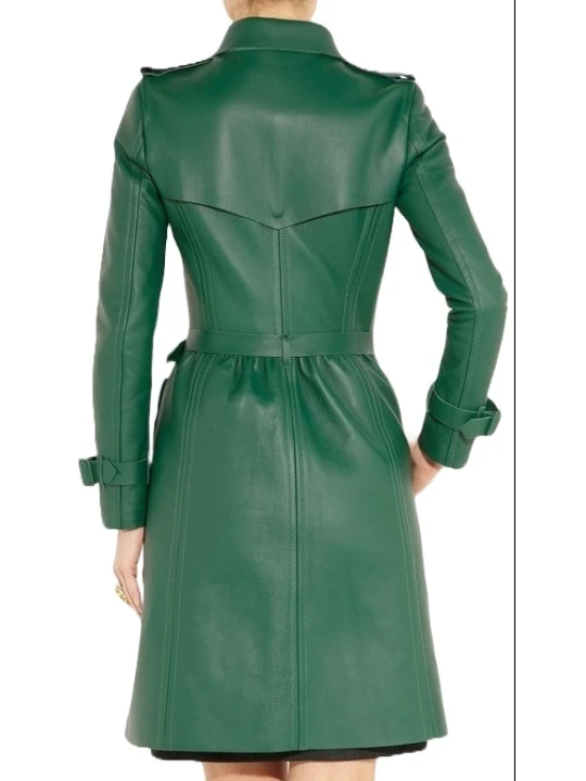 Unique Green Leather Dress Coat