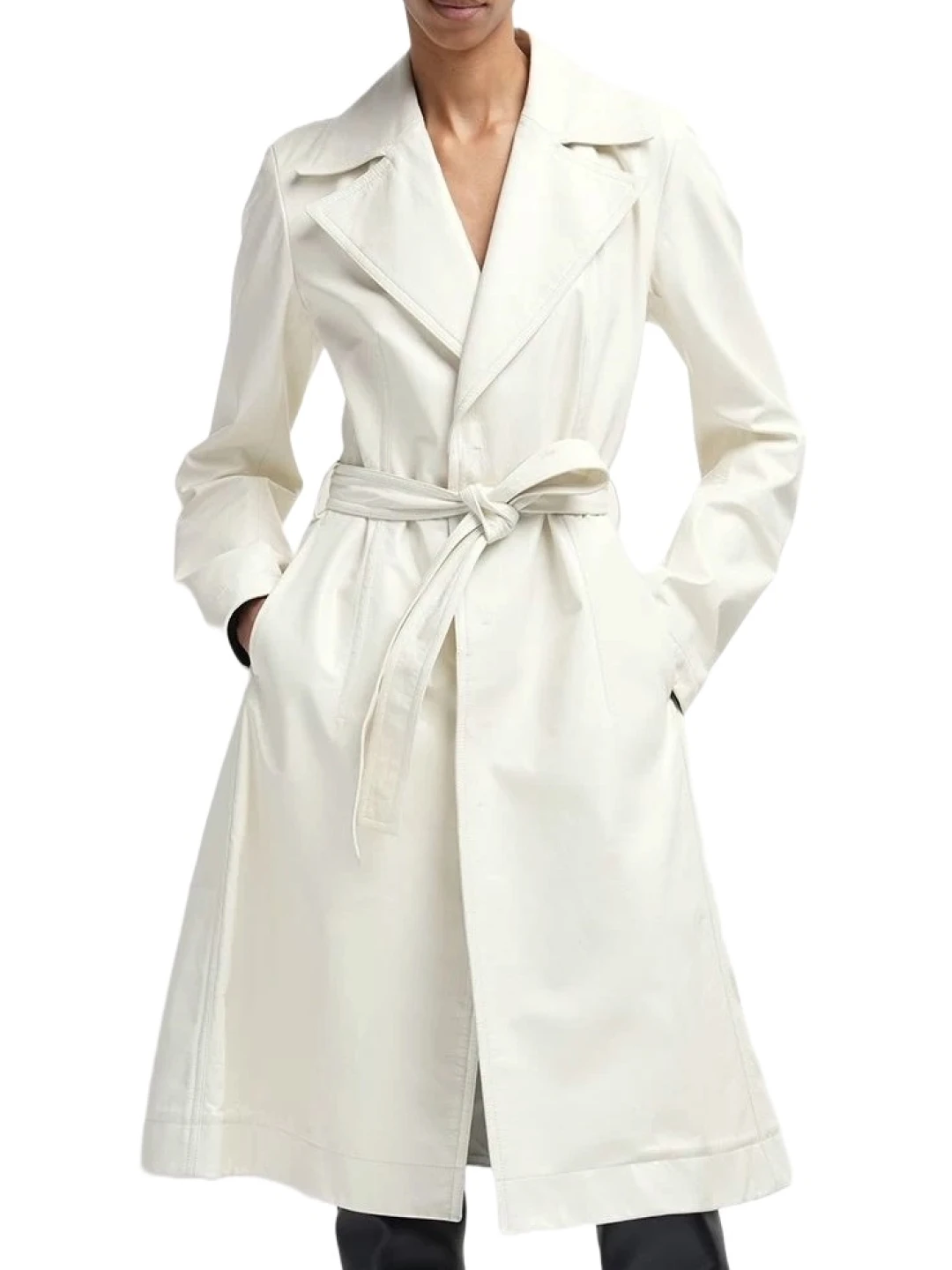 Unique White Leather Trench Coat