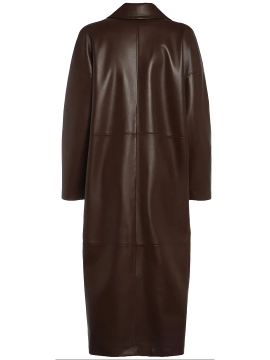 Women Edgy Burgundy Long Leather Trench Coat