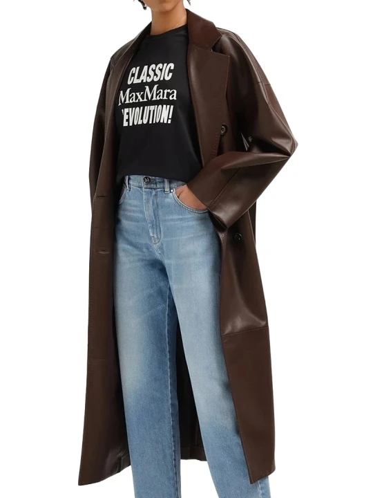 Women Edgy Burgundy Long Leather Trench Coat