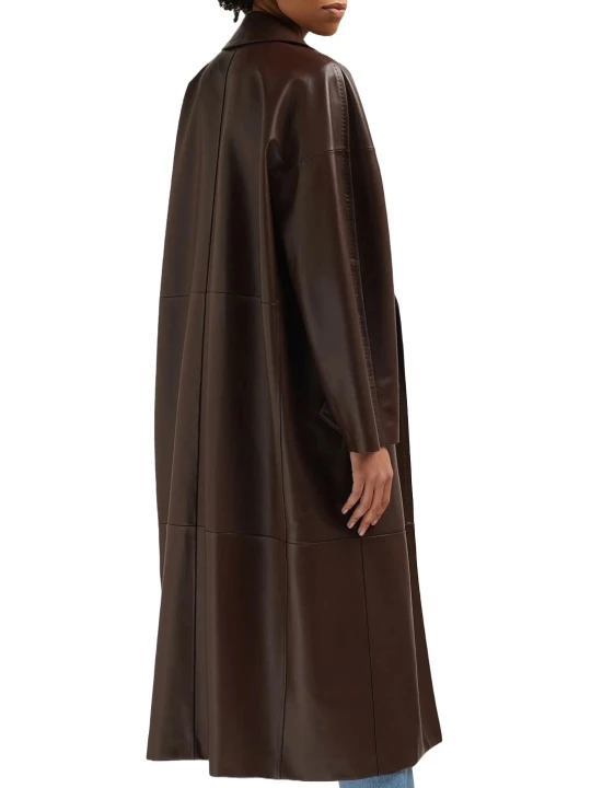 Women Edgy Burgundy Long Leather Trench Coat