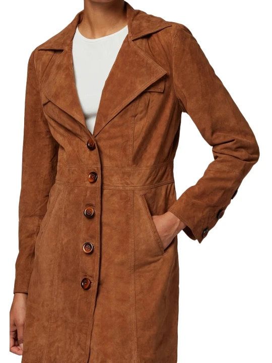 Women Real Cognac Suede Leather Outerwear 