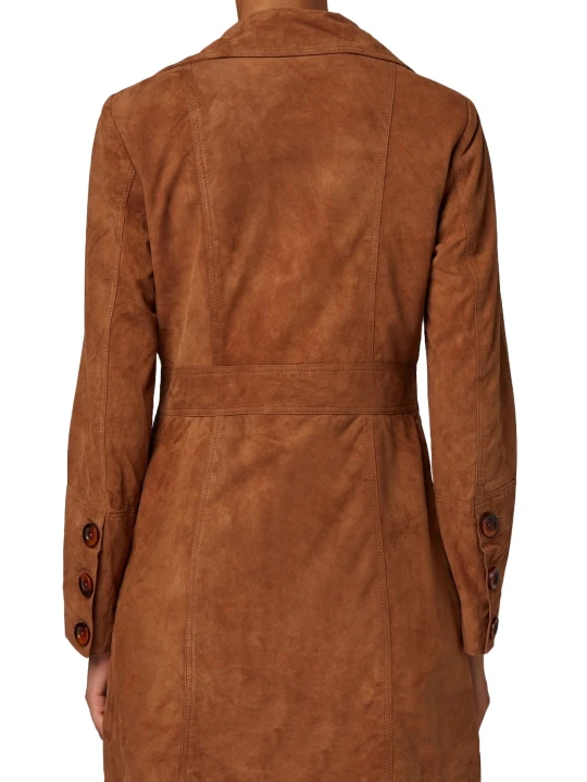 Women Real Cognac Suede Leather Outerwear 