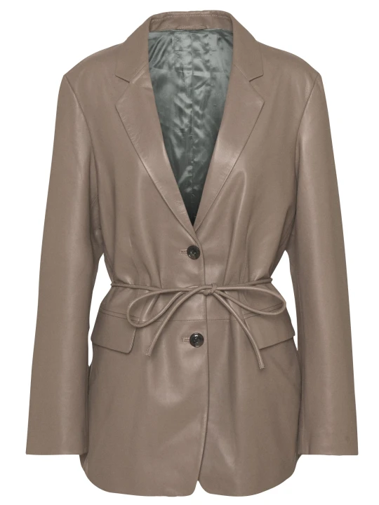 Women Smart Look Real Sheepskin Gray Leather Coat