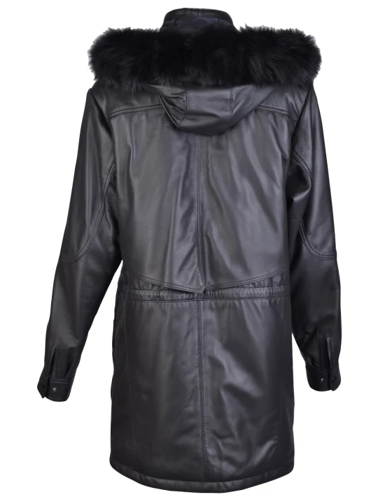 Women Stunning Real Sheepskin Black Leather Long Trench Coat