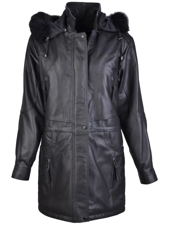 Women Stunning Real Sheepskin Black Leather Long Trench Coat
