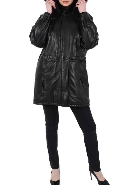 Women Stunning Real Sheepskin Black Leather Long Trench Coat