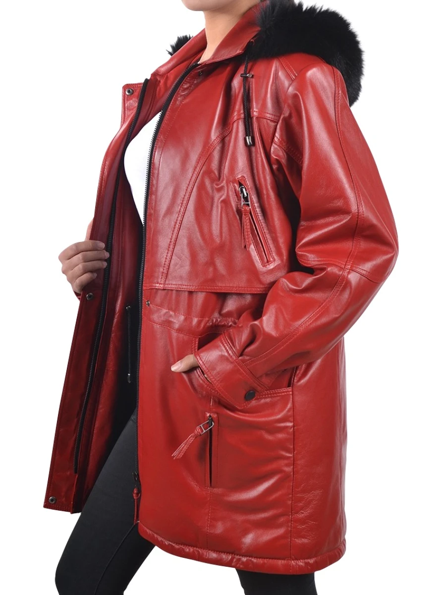 Women Stunning Real Sheepskin Red Leather Long Trench Coat