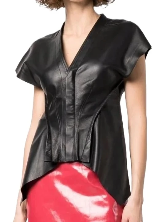 Black Designer Leather Top