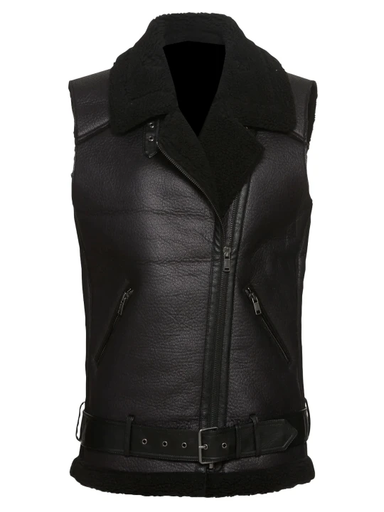 Black Leather Fashion Sleeveless Jacket