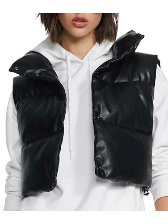 Black Leather Puffer Vest