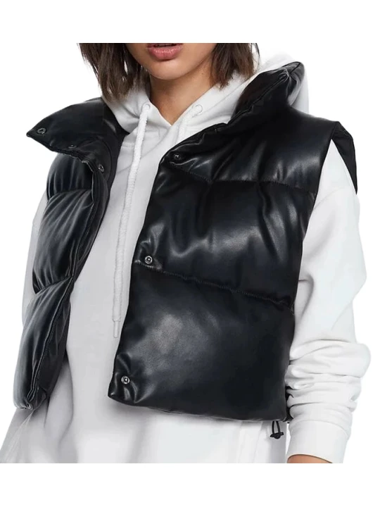 Black Leather Puffer Vest Black Leather Puffer Vest