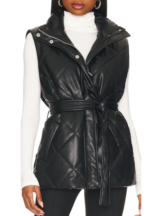 Black Leather Quilted Vest