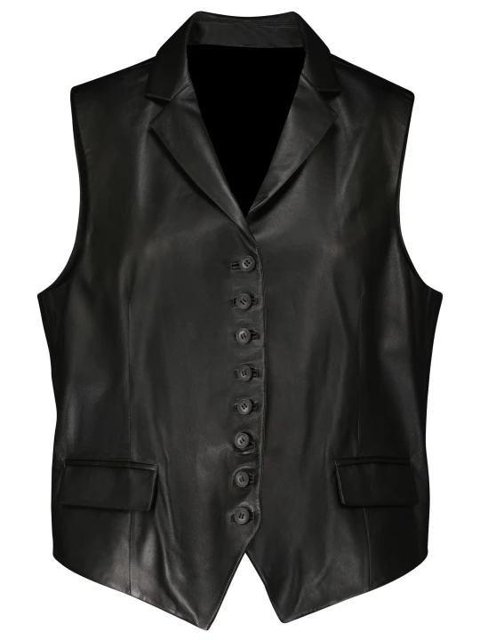 Black Leather Two Flap Pockets Vest