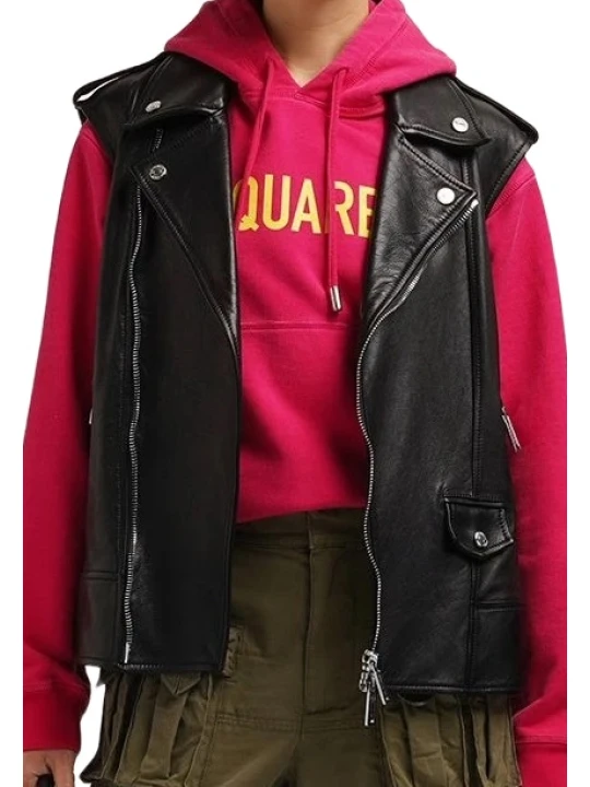 Black Leather Vest For Bikers