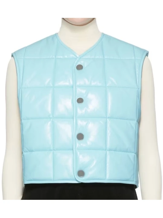 Blue Shiny Leather Padded Vest