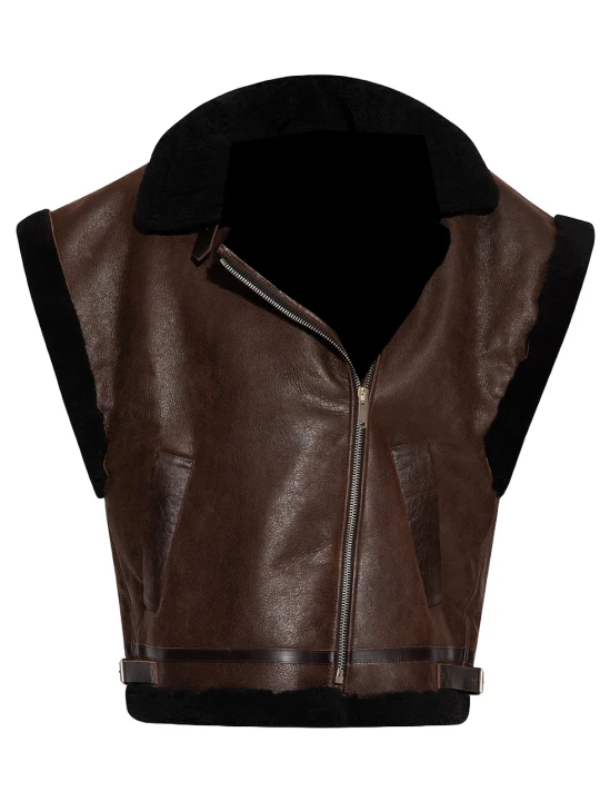 Brown Zip Fastening Leather Vest Brown Zip Fastening Leather Vest