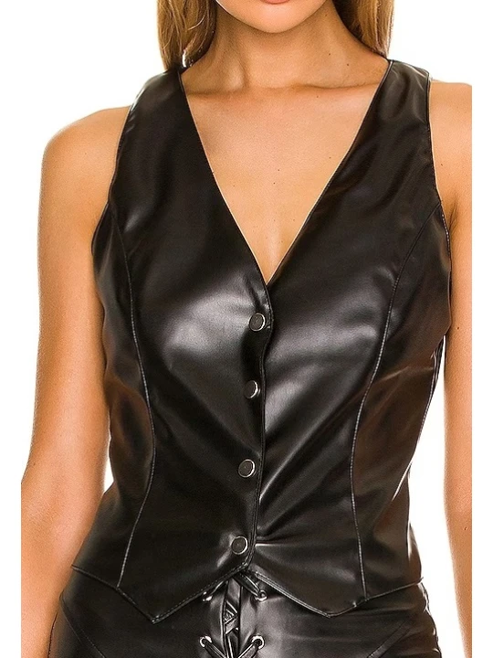 Button Down Black Leather Vest