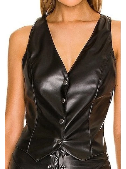 Button Down Black Leather Vest