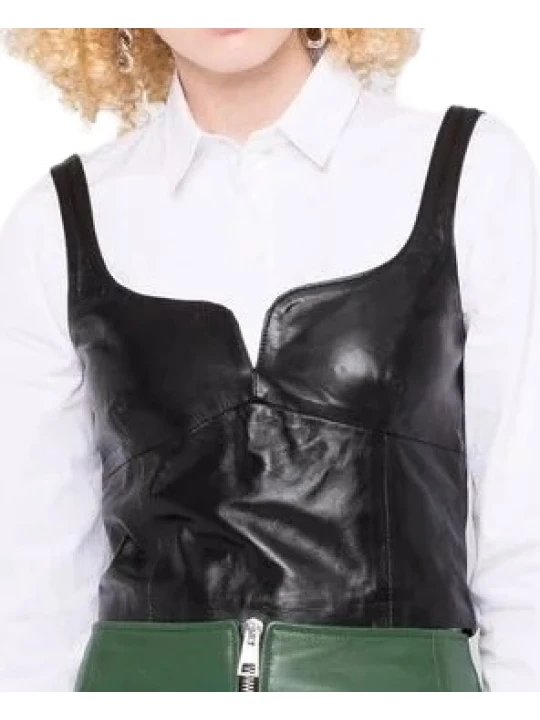 Cropped Black Leather Top