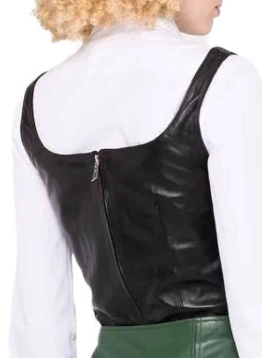 Cropped Black Leather Top