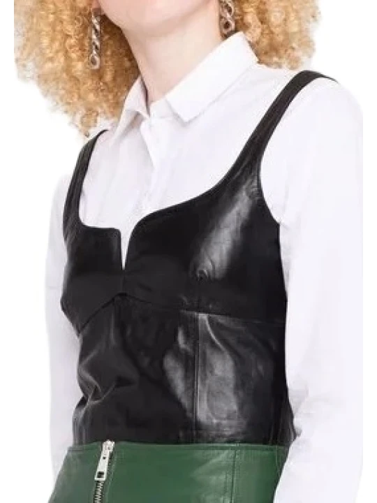 Cropped Black Leather Top