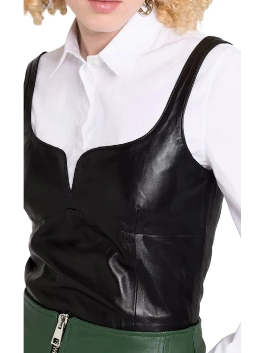 Cropped Black Leather Top