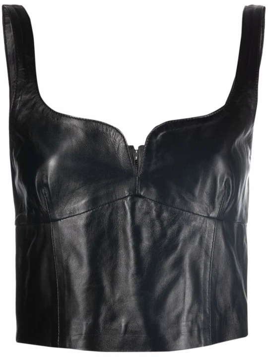 Cropped Black Leather Top
