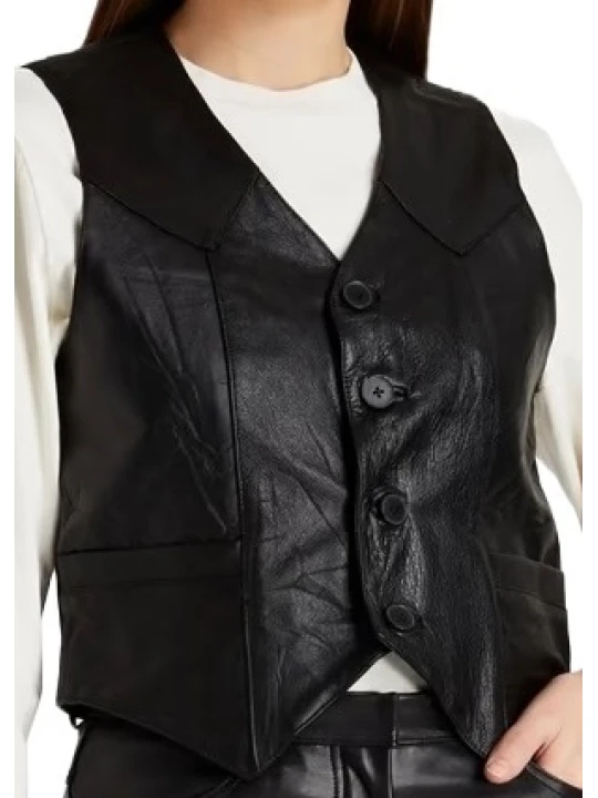 Leather Waistcoat In Black