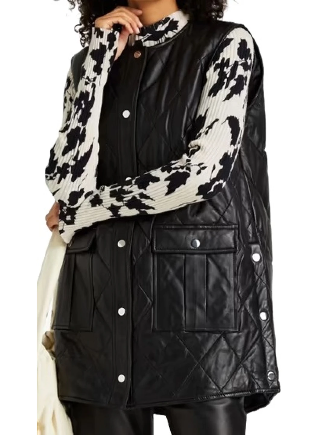 Long Quilted Leather Vest In Black
