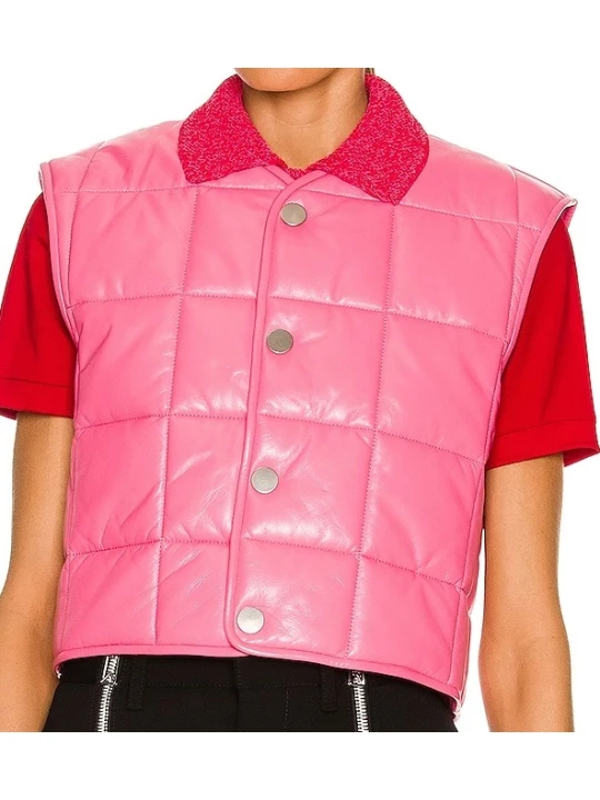 Pink Shiny Leather Padded Vest