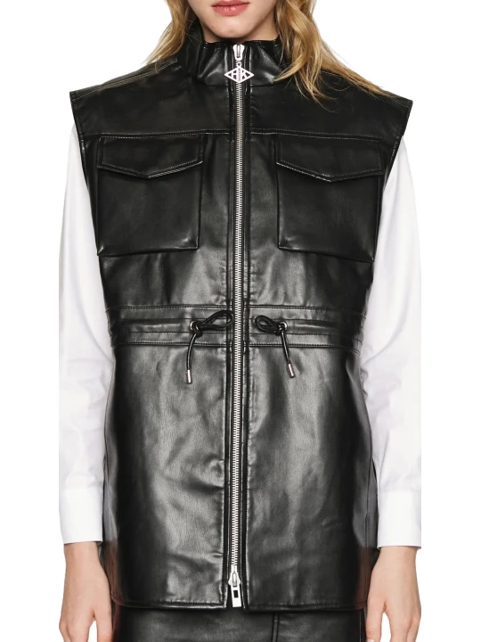 Female Black Zipper Leather Vest