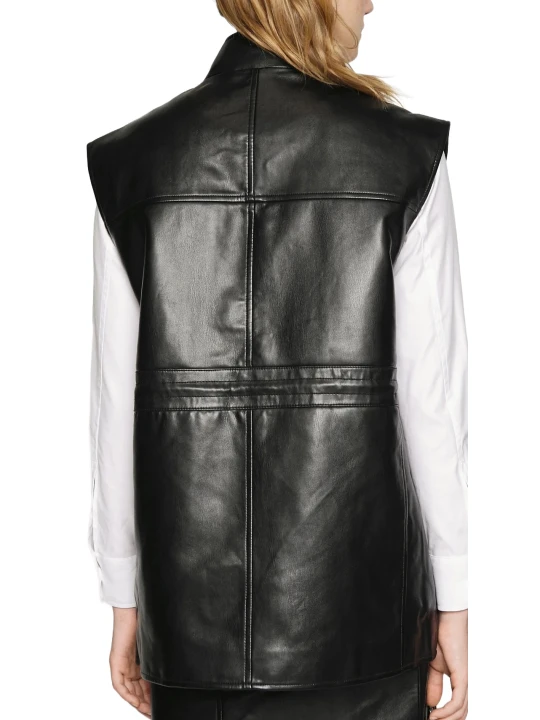 Female Black Zipper Leather Vest