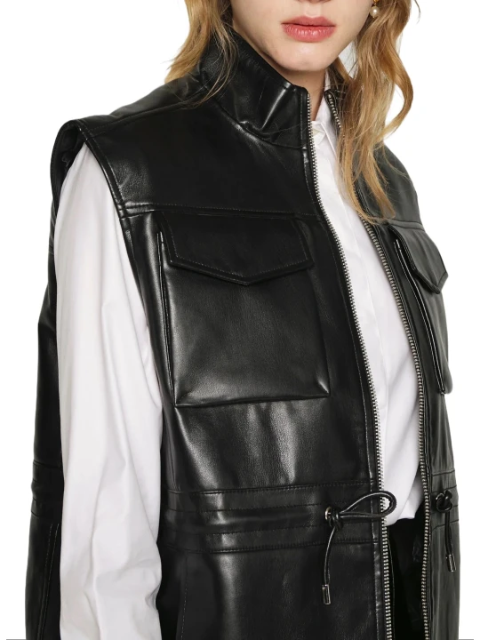 Female Black Zipper Leather Vest