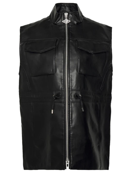 Female Black Zipper Leather Vest