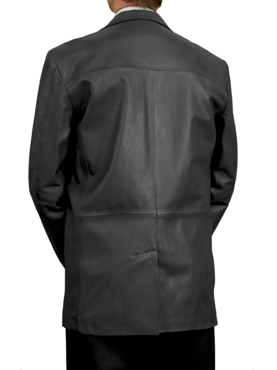 Men 3-button Real Lambskin Black Leather Blazer