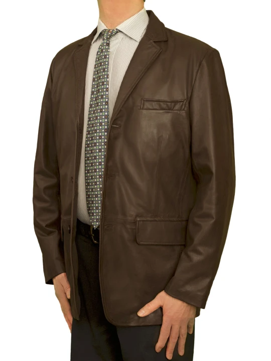 Men 3-button Real Lambskin Brown Leather Blazer