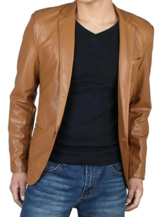 Men Classy Look Real Lambskin Tan Brown Leather Blazer