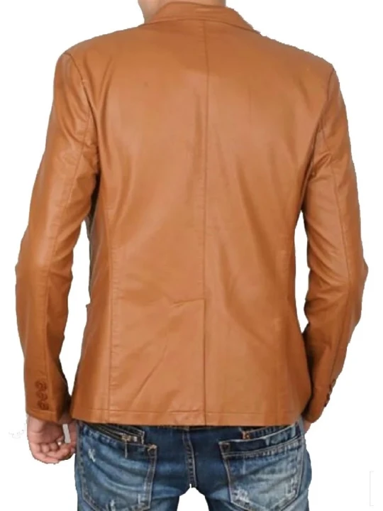 Men Classy Look Real Lambskin Tan Brown Leather Blazer