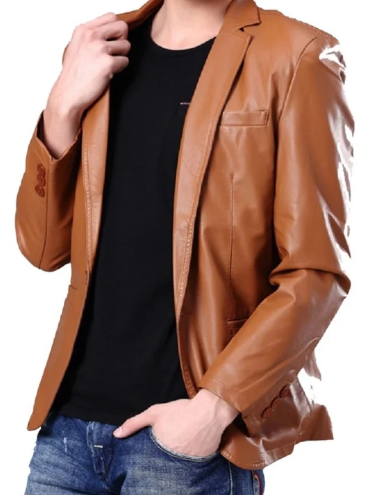 Men Classy Look Real Lambskin Tan Brown Leather Blazer