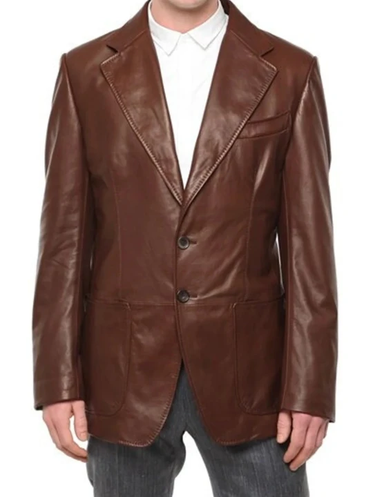 Men Dashing Look Real Lambskin Brown Leather Blazer