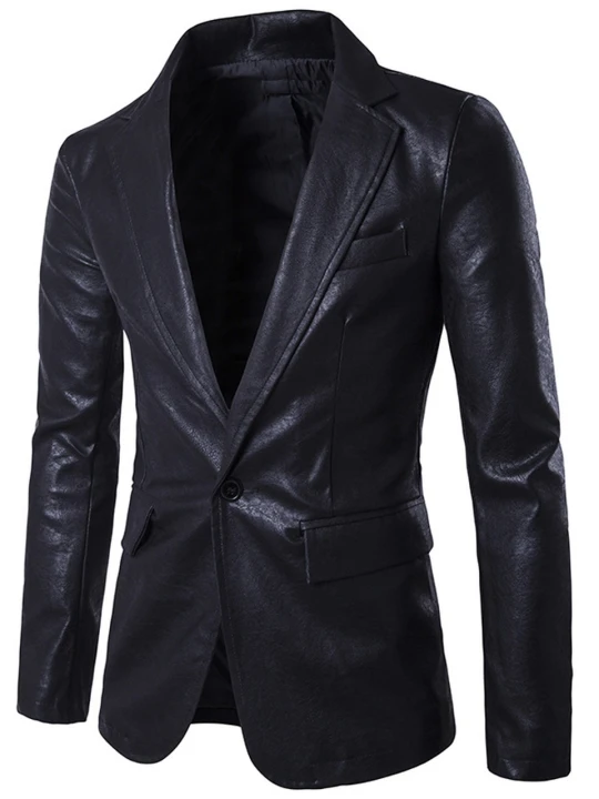 Men Elegant Real Lambskin Black Leather Blazer