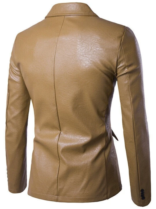 Men Elegant Real Lambskin Khaki Leather Blazer