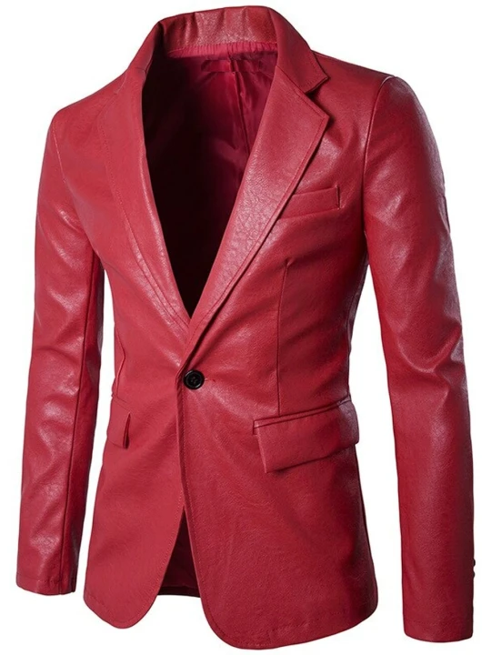 Men Elegant Real Lambskin Red Leather Blazer