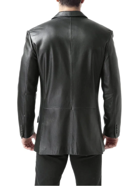 Men Peak Lapel Real Sheepskin Black Leather Blazer Men Peak Lapel Real Sheepskin Black Leather Blazer
